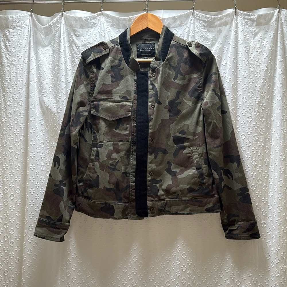 Sanctuary Camo Jacket Women's Medium Green Tailored Cropped Military Moto
